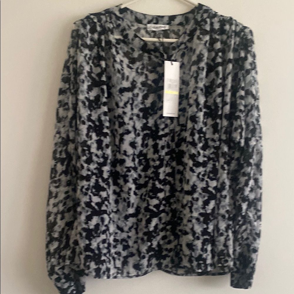Calvin klein Black and Gray Patterned Blouse
